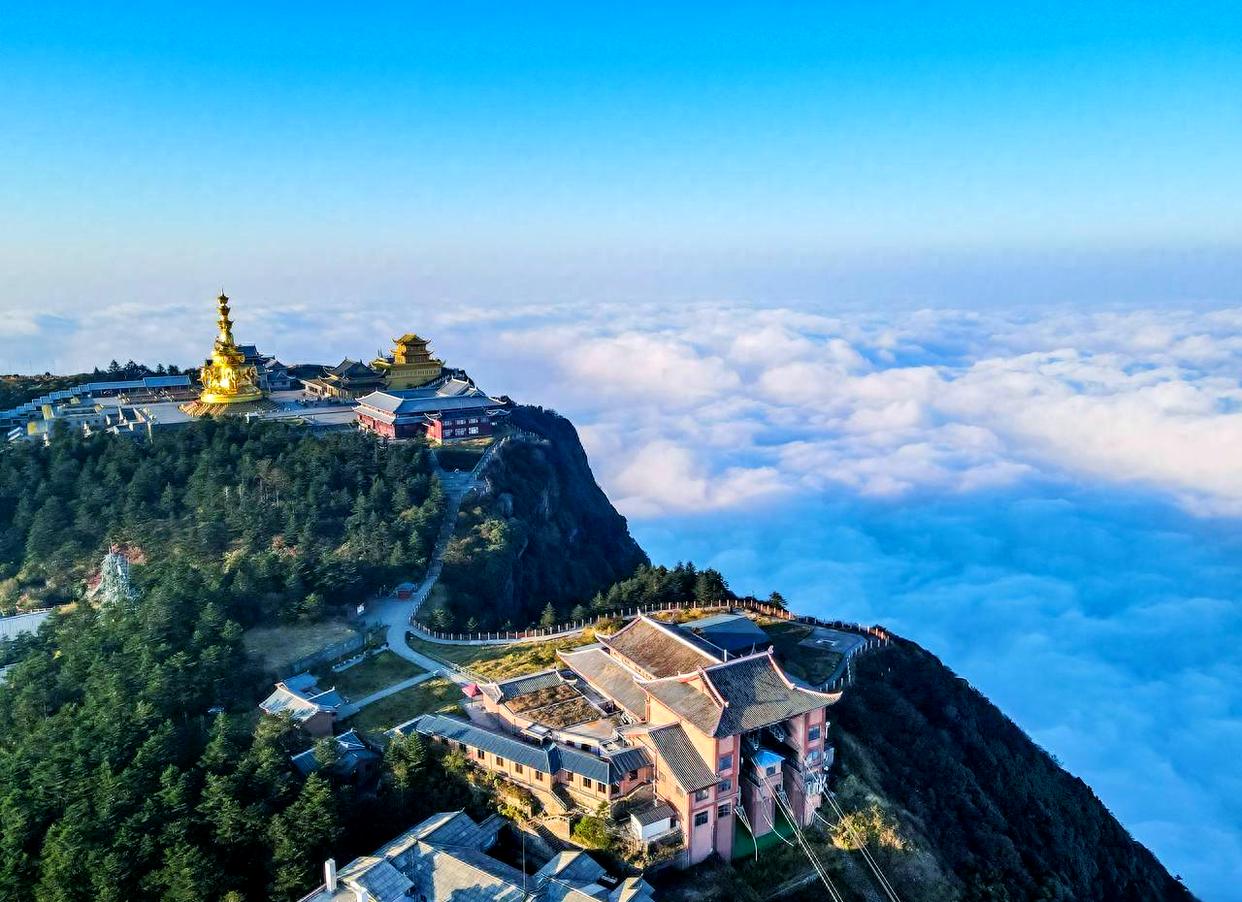 Golden Summit of Mount Emei with the Ten-Faced Samantabhadra statue, one of China's Four Sacred Buddhist Mountains