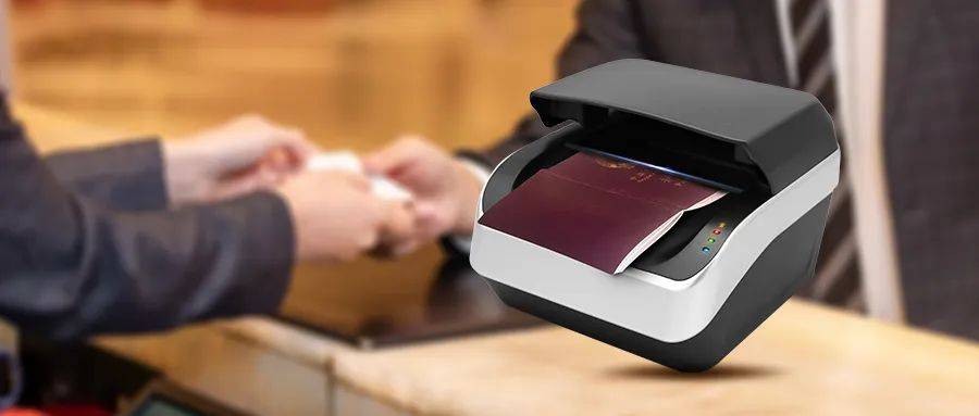 Hotel front desk with a passport scanner device used for foreign guest registration at check-in counter in China