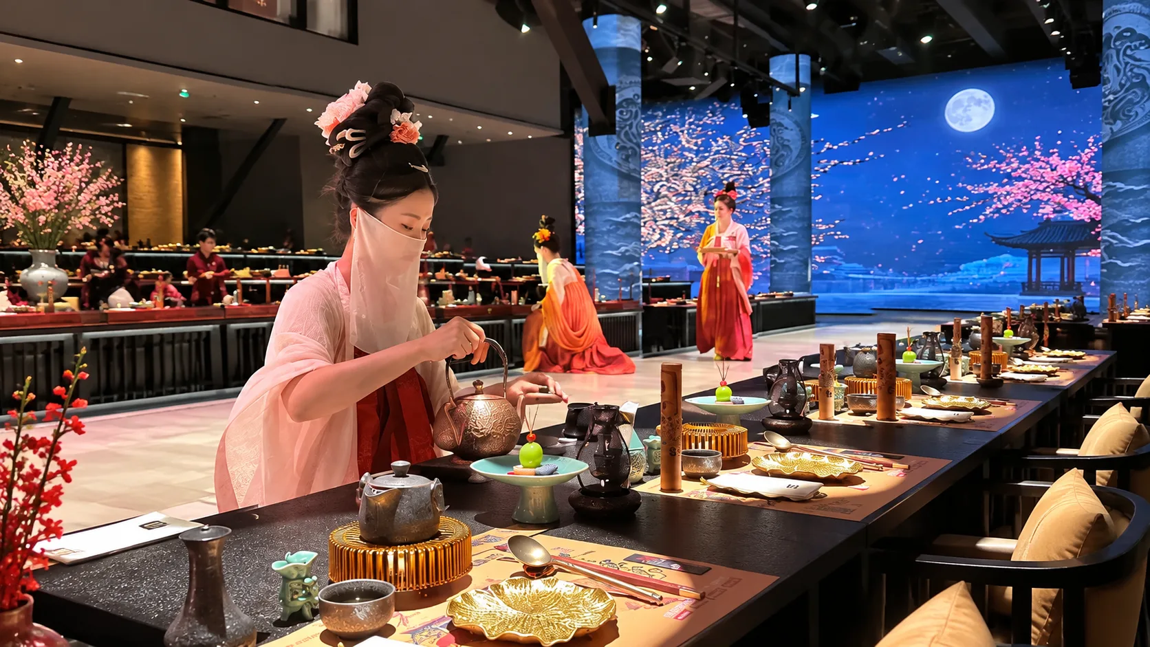 Traditional Chinese costume performance at Shanghai cultural dining show